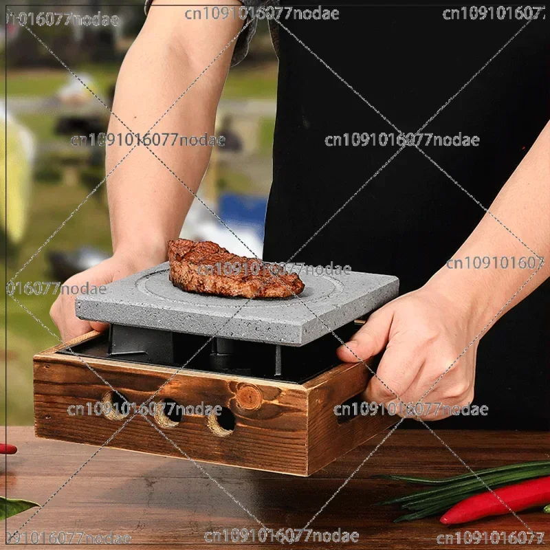 Japanese Lava Cooking Stone with Alcohol Stove Set Steak Hot Stones Indoor Grill Sizzling Hot Steak Stone Cooking Rock Set