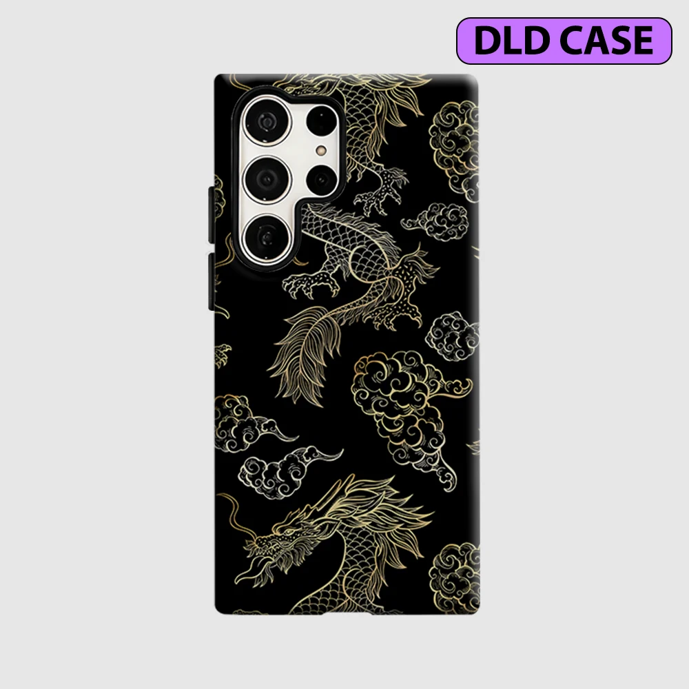 Golden Dragon Phone Case for Samsung Galaxy S26 S25 Ultra S24 S23 Ultra Plus Shockproof Double Layer Tough Back Cover