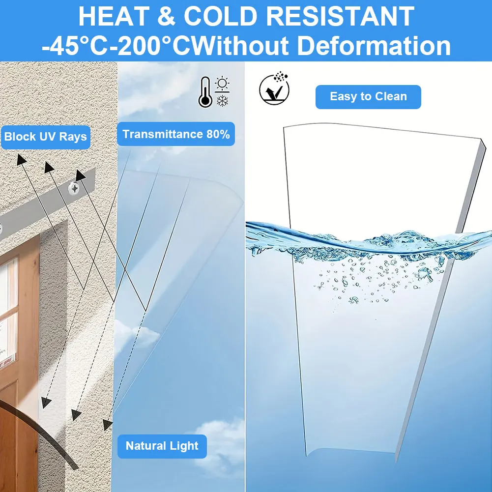 

Window Door Wall Canop UV Rain Protection Awning Canopy Clear Cover Awning Window Awning Canopy for Front Door/Porch Patio Roof