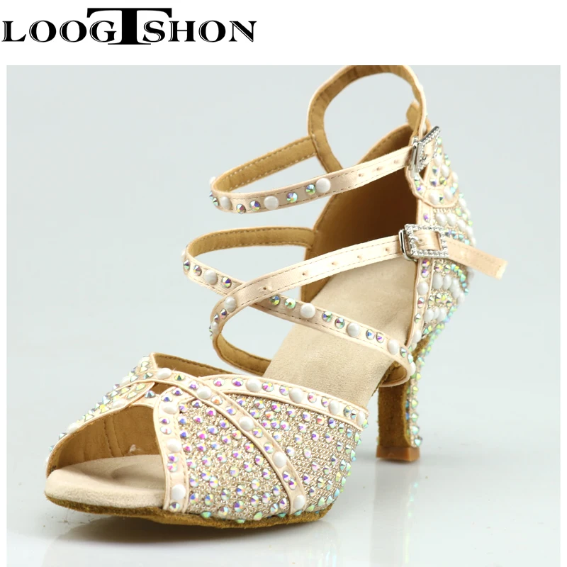 LOOGTSHON-zapatos de baile de tango para mujer, calzado latino, dorado