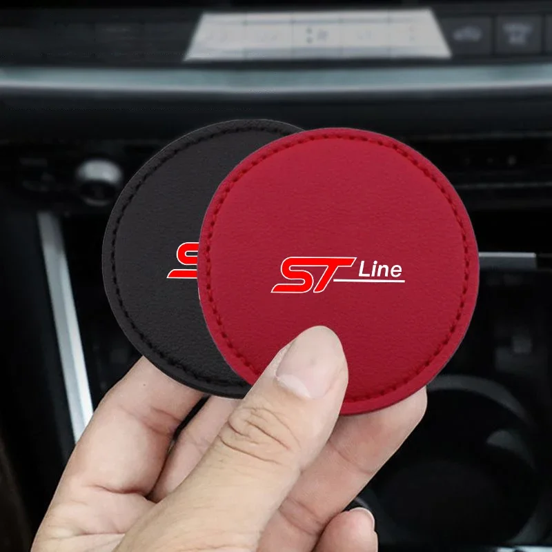 

2PCS Car Logo Non Slip Water Cup Pad Leather Coasters Mat For Ford Focus MK4 MK3 Mondeo Fiesta Puma Kuga ST Line Accessories