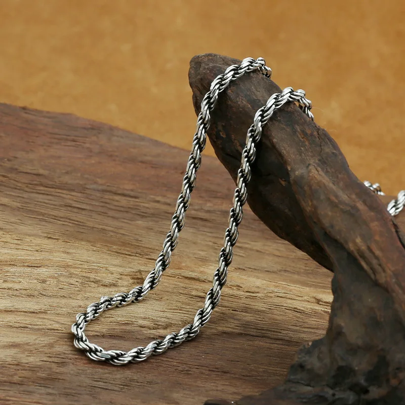 3mm Hemp Rope Hand-Woven Necklace - S925 Sterling Silver Thin Chain for Men & Women