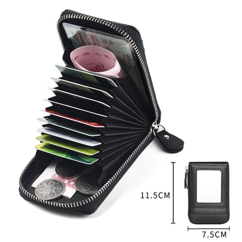 PU Credit Card Bag Multi Slot Card Holder Short Bank Card Cover Business Card Clip Zipper Vertical Handheld Bag for Women's Men'
