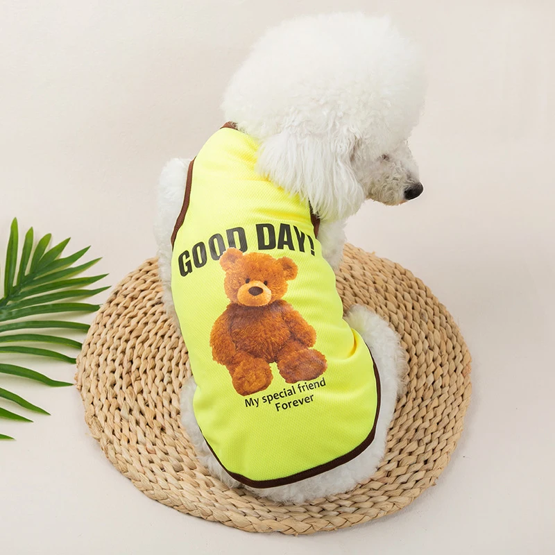 Pet Clothes Small Medium Dog French Bulldog Cat Teddy Bear Print Dog Shirts Spring And Summer Sunscreen Cool Dog Vest T-shirt