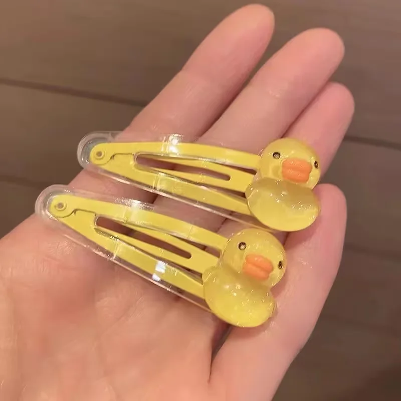 2/4 Entenförmige Haarspangen mit Tulpenblumen, Niedliche Transparente BB-Clips in Entenform, Cartoon-Mädchen-Herz Seitenpony-Clips – Detail 3