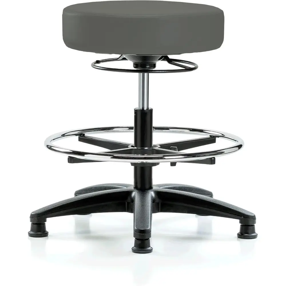 360-Degree Adjustable Stool with Foot Ring, Medium Bench Height 20.5-28, Charcoal Vinyl