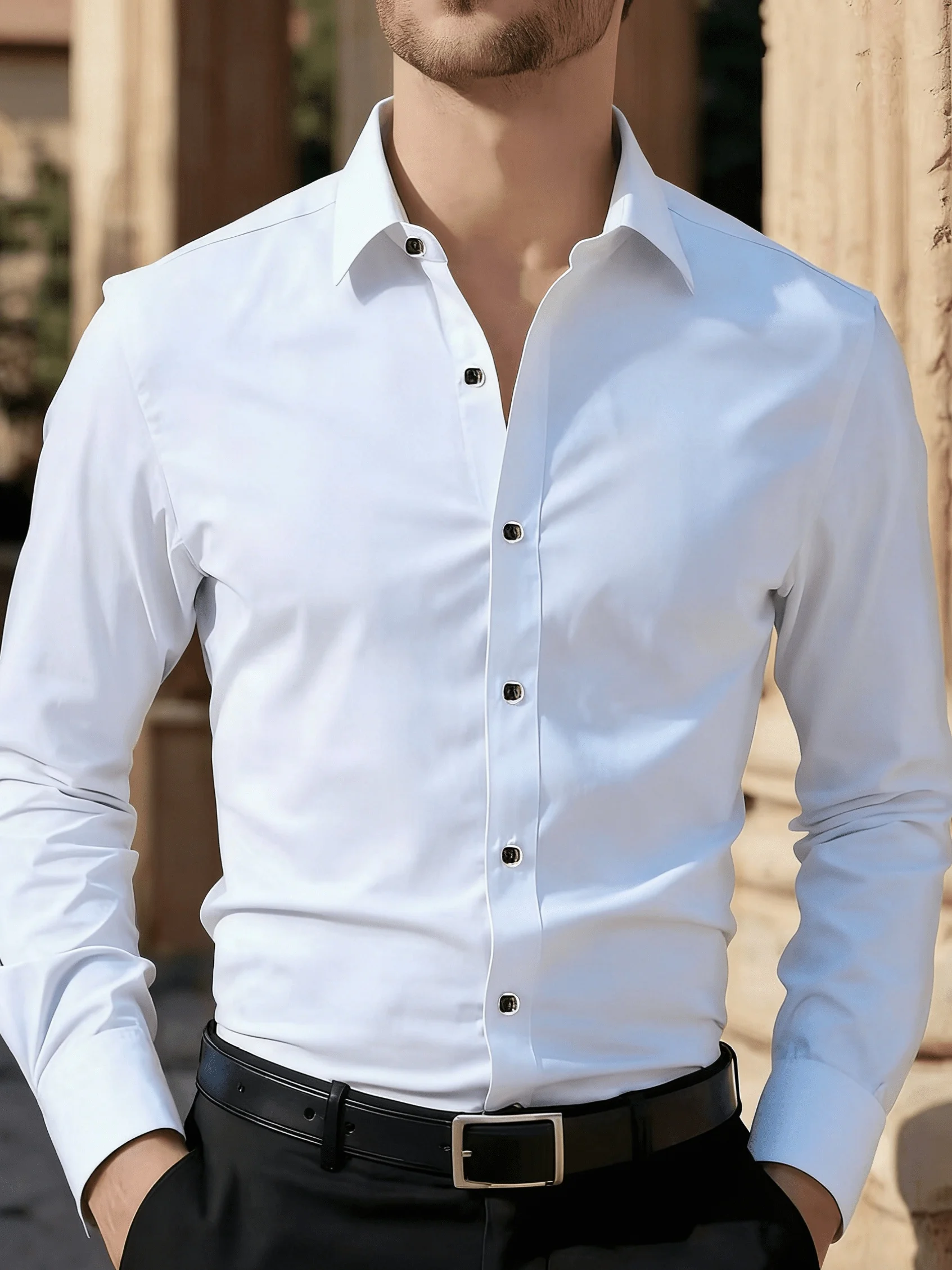 

Lutuo Herbst und Winter Weißes Hemd Herren Langarm Business Formelles Hemd Herren Hochzeit Bräutigam Knitterarm Hemd