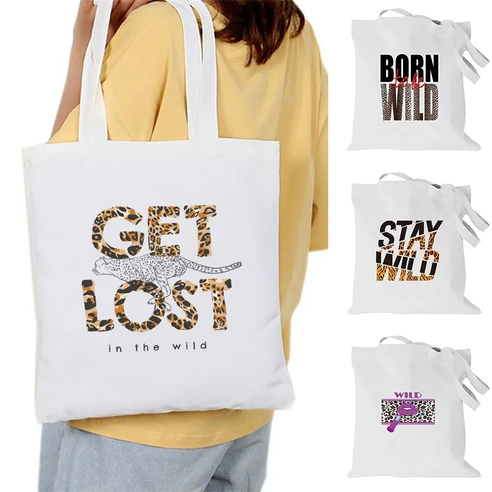 Foldable Shoulder Bag for Women Grocery Canvas Organizer Shopping Bags Outdoor Travel Storage Handbag Wild Print Reusable Tote