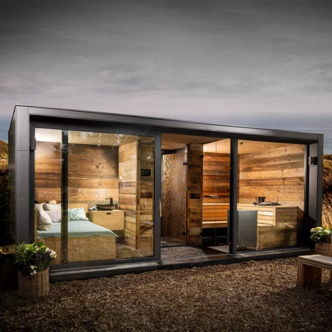 Customized Garden Family Vacation Large Outdoor Sauna Combination Shower Lounge Cold Bath Hot Tub