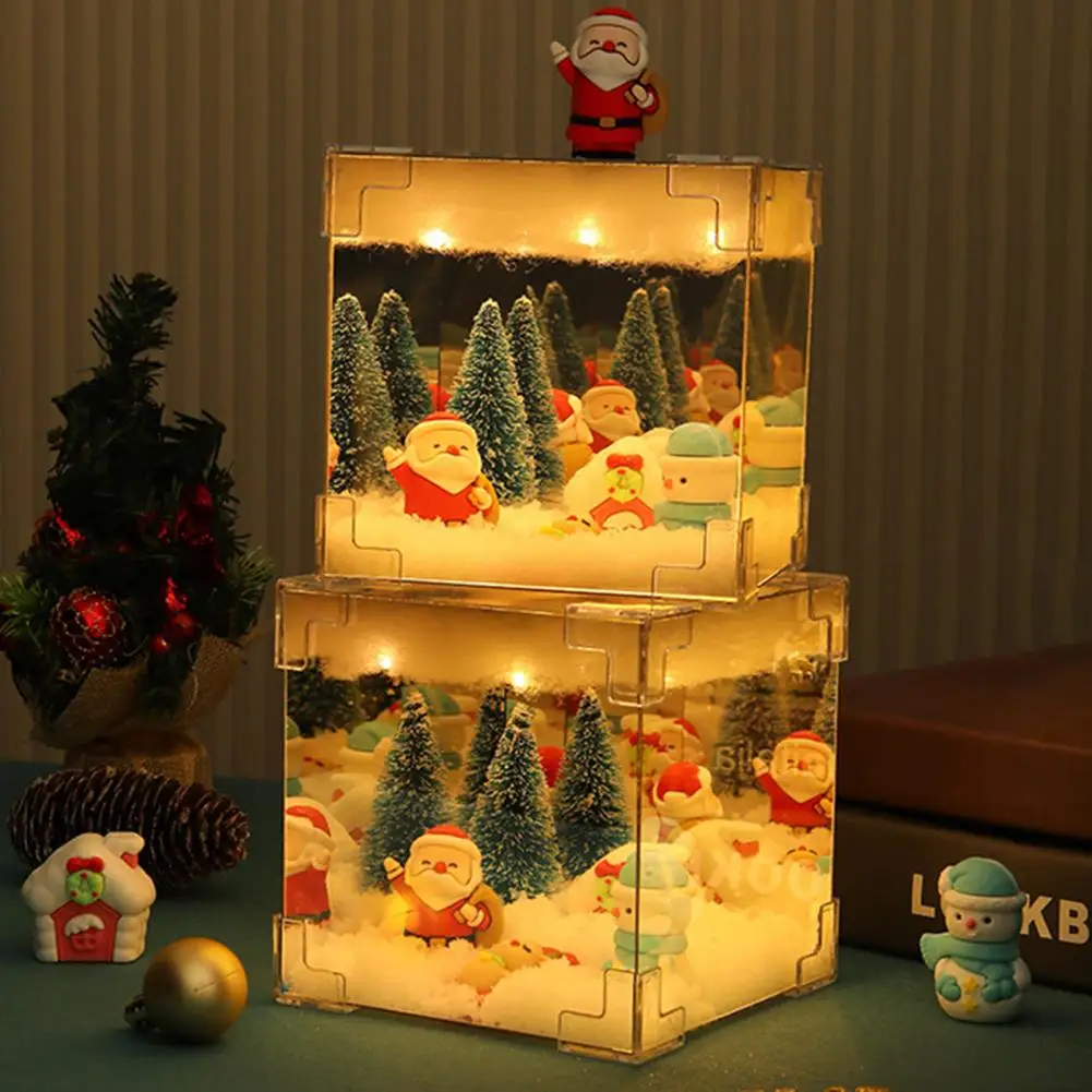Diy Kerst Nachtlampje Feestelijke Kerst Sneeuw Scène Nachtlampje USB Aangedreven Diy Ambachten Project Met Kerstman Sneeuwpop