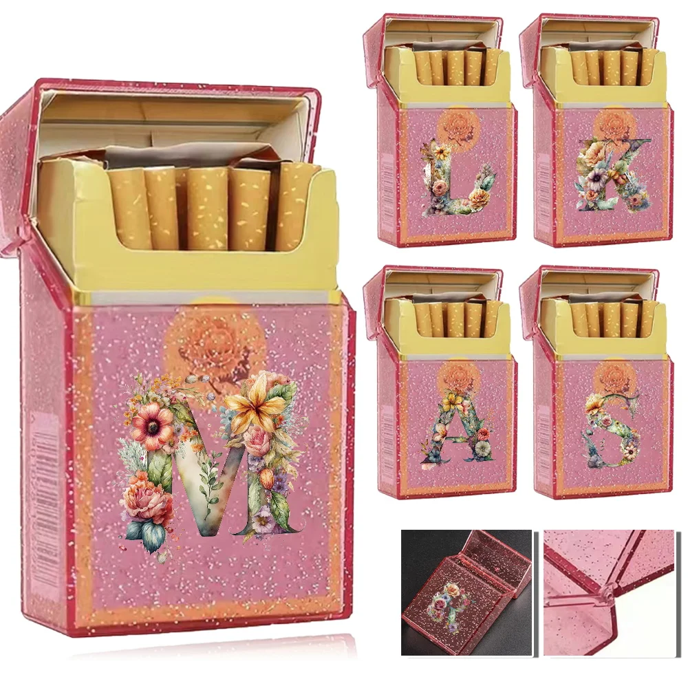 

Cigarette Case Cover Portable Organizer Smoking Storage Box Pocket Tobacco Container Holder Cigarette Pack Floral Letter Pattern