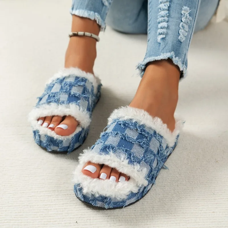 Zapatillas cálidas de lana para mujer, zapatillas de plataforma antideslizantes, diseño de lujo, grandes, exteriores, interiores, ocio, invierno, 43