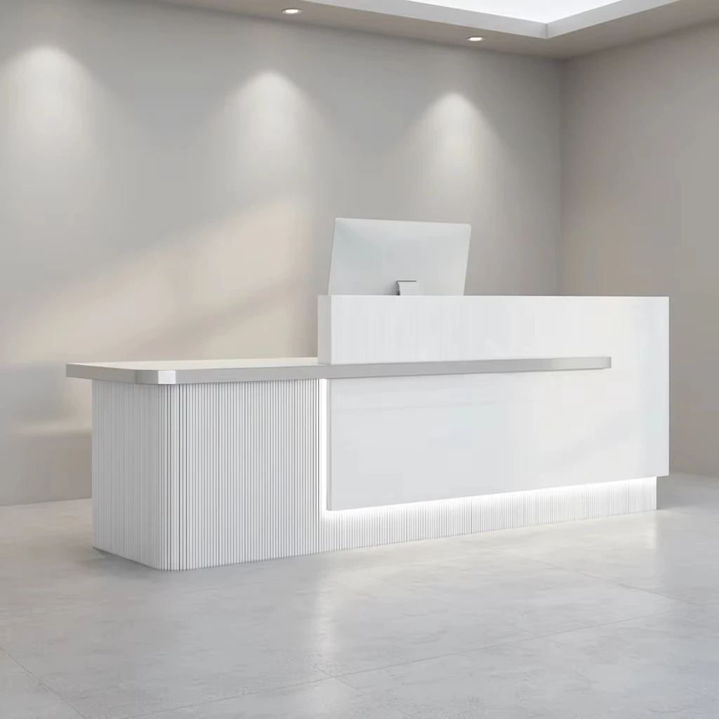 

Modern Reception Desk With Square Shape Plate Type Material Durable Glossy Finish-Commercial Office Furniture