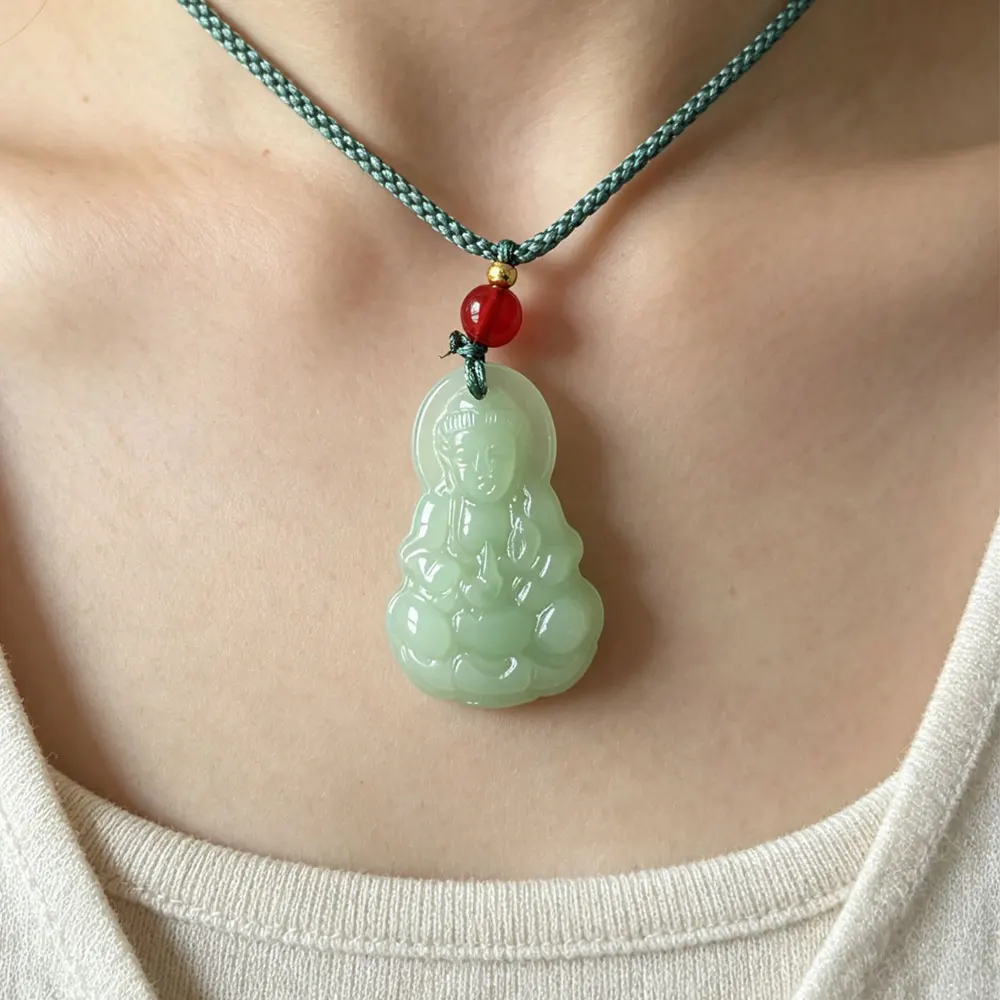 Woman's Guanyin Jade Pendant Necklace Guanyin Bodhisattva Jade Necklace Long Life Lock Lucky Necklaces Fashion Gifts
