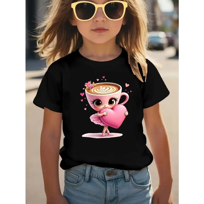 2026 جديد راقصة الباليه كابتشينا الأطفال عادية قصيرة الأكمام تي شيرت مع الحروف الذهبية الكرتون راقصة الباليه كابتشينو طباعة #2