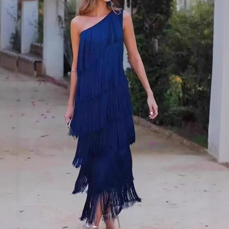 Nowa seksowna sukienka damska z frędzlami, odkrywająca ramiona, asymetryczna, nowa kolekcja wiosna-lato, sukienki boho na studniówkę i imprezy dla kobiet.