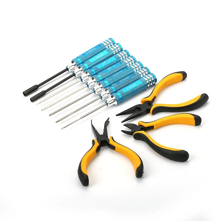 Model aircraft 10-piece kit, hexagonal screwdriver sleeve, cross oblique pliers, pointed nose pliers, ball head pliers wholesale