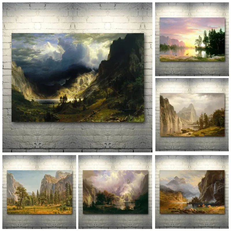 Rocky Mountain Landscape Series By Albert Bierstadt Vintage Classic Oli Painting Poster Canvas Print Wall Art Home Decoration