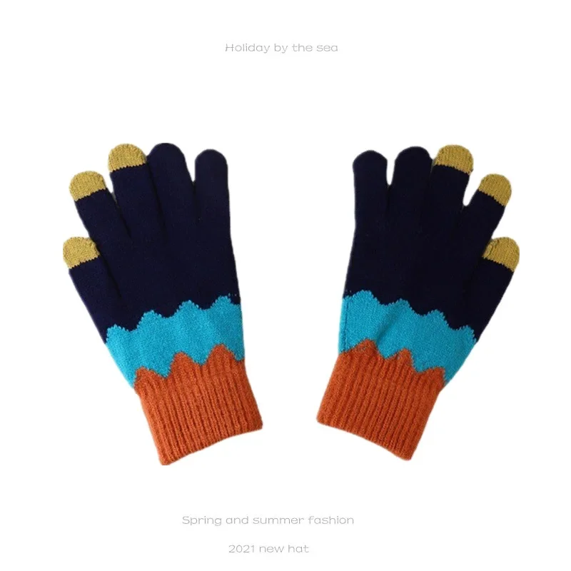 Mulheres luvas de tela sensível ao toque luvas de malha quente elástico tela de toque conectado luvas de ciclismo ao ar livre moda luvas grossas