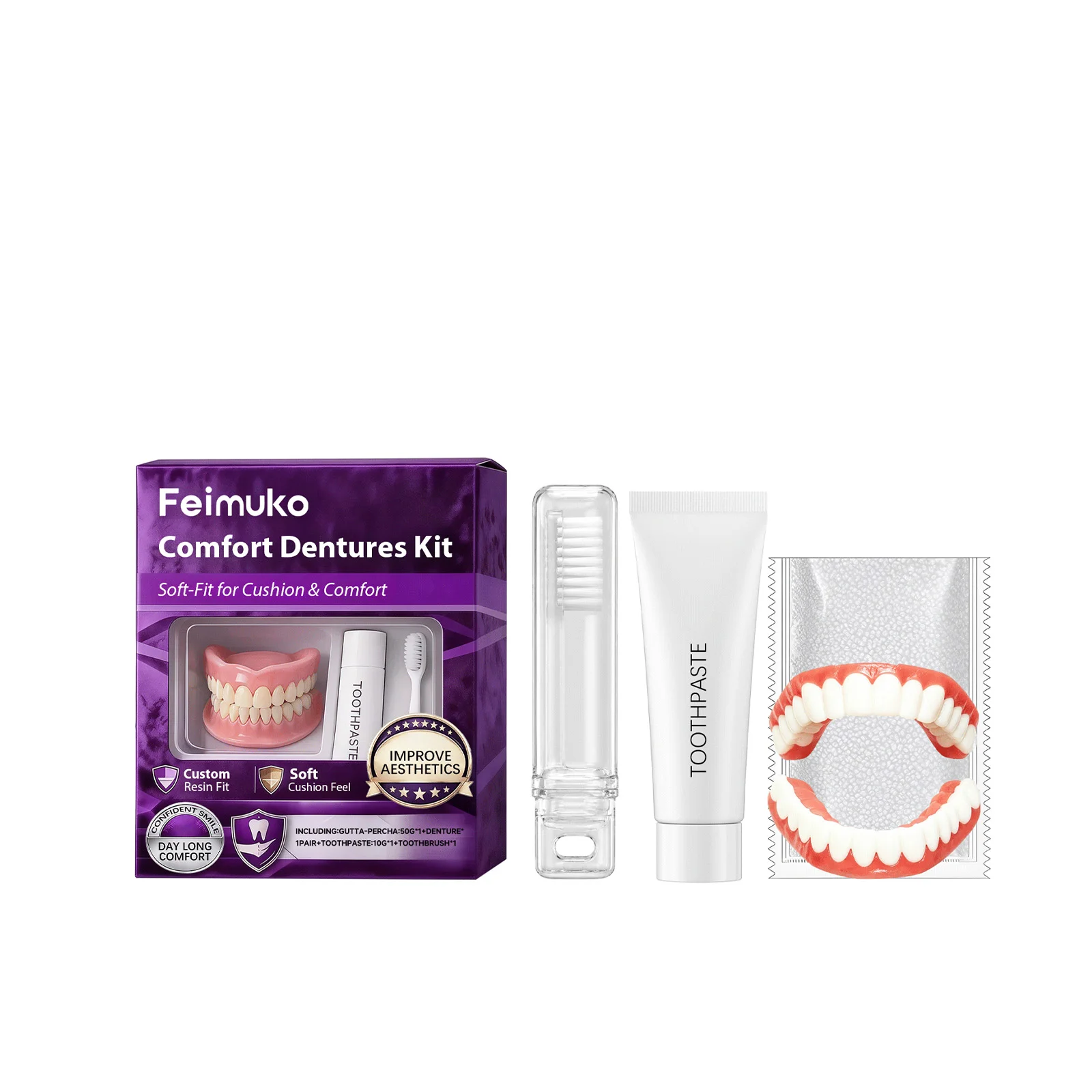 Comfort Dentures Kit False Teeth Set Enhance Smile Appearance Wear Resistant Improve Overall Look Dentures Upper Lower Oral Care