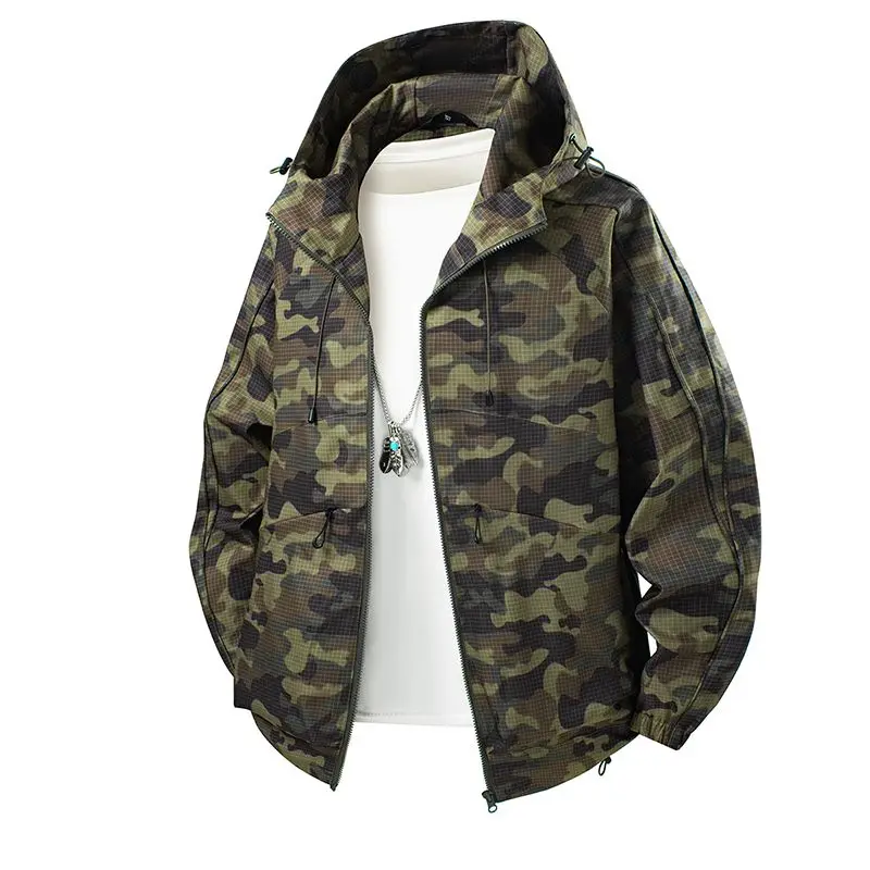 

Real autumn and winter new trendy brand camouflage hooded jacket jacket men's casual loose and versatile tooling jacket