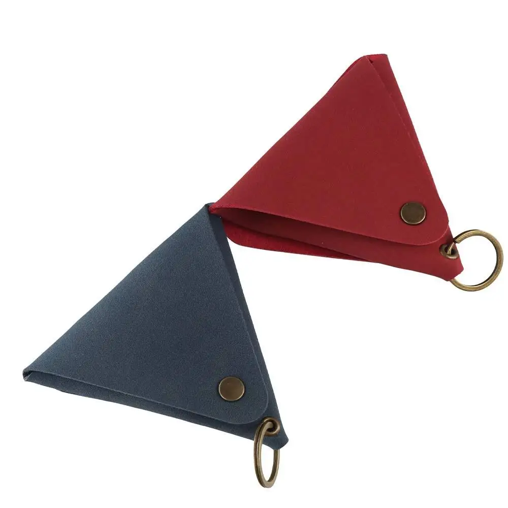 Monedero de cuero PU de estilo coreano, monedero de Color sólido, bolso para artículos pequeños, billetera, bolsa de almacenamiento para auriculares, monedero triangular de viaje