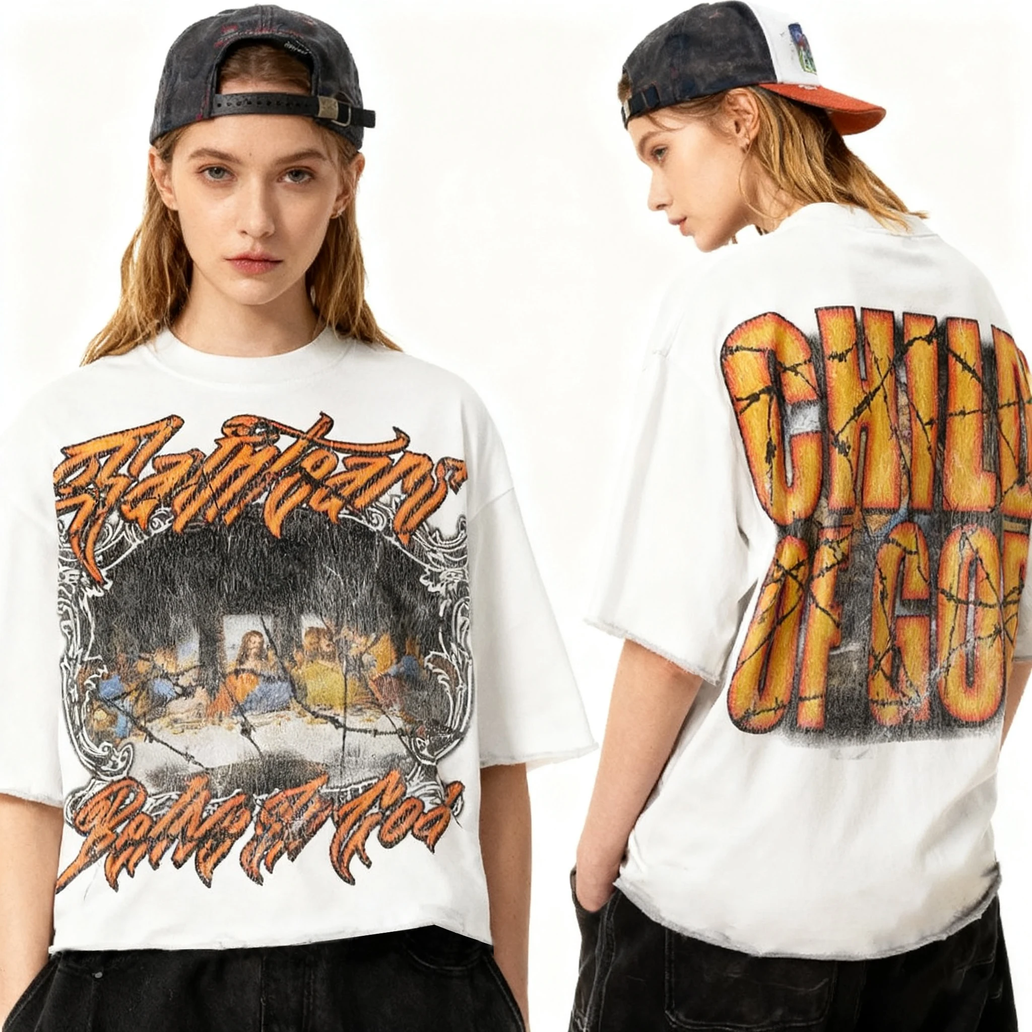 

Уличная одежда, классические топы с рукавами семь четвертей, ретро известные картины, футболка с буквенным принтом и графикой, новая готическая одежда в стиле Харадзюку