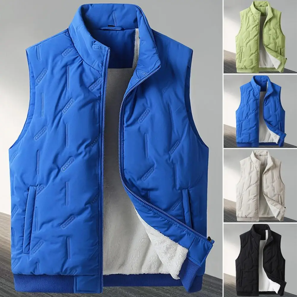 New Winter Men Vests Jackets Solid Blue Green Sleeveless Coat Cashmere Fleece Lined Warm Waistcoat Plus Size  ﻿