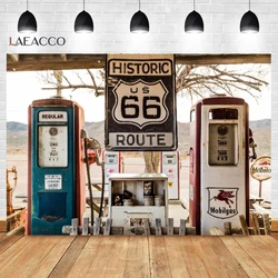 Laeacco Old Historic Gas Station Route 66 USA Party Birthday Decor Photo Background Photography Backdrop Photo Studio Photocall