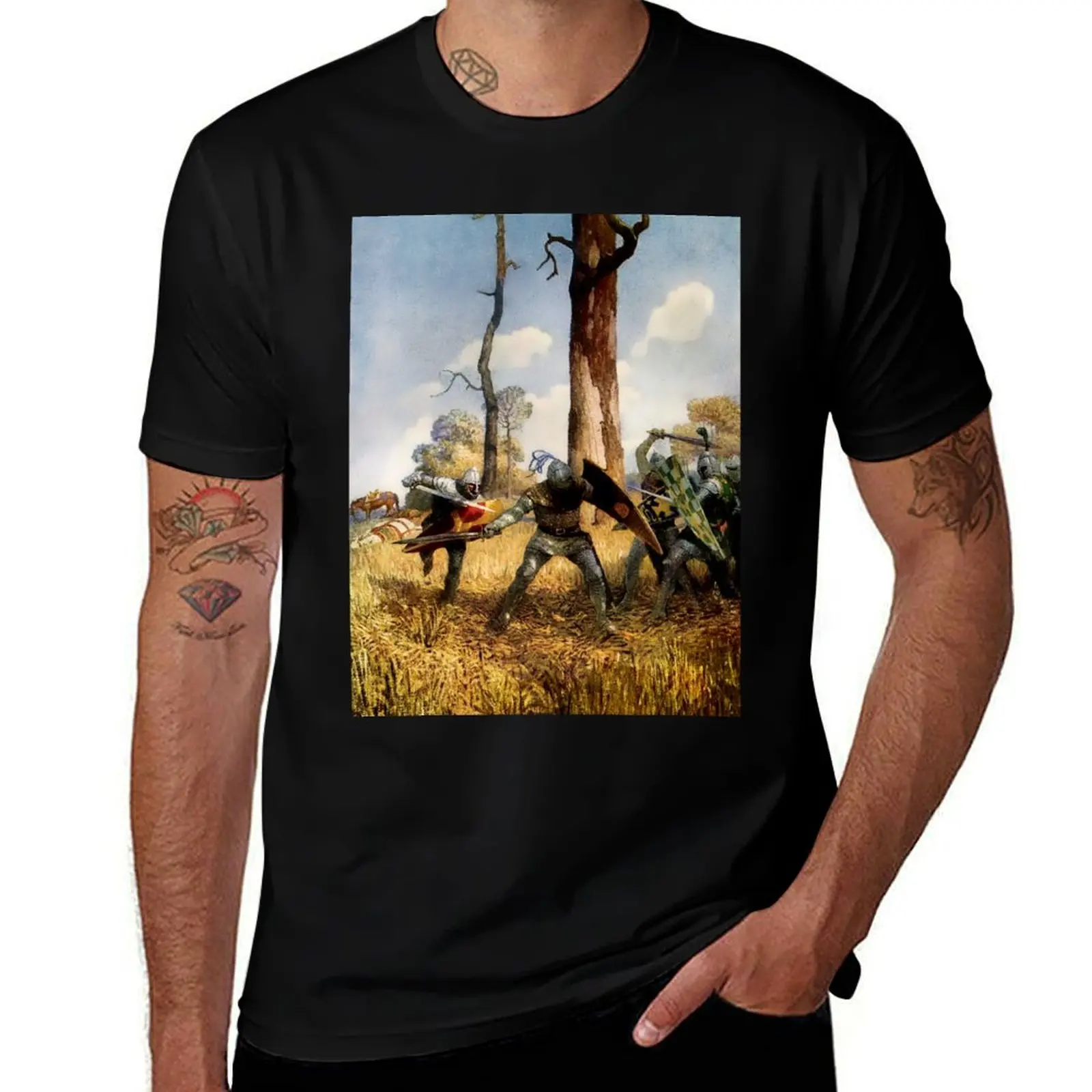 

“They Fought on Foot” by NC Wyeth T-Shirt anime tshirt t shirt for man 100 percent cotton T-Shirt