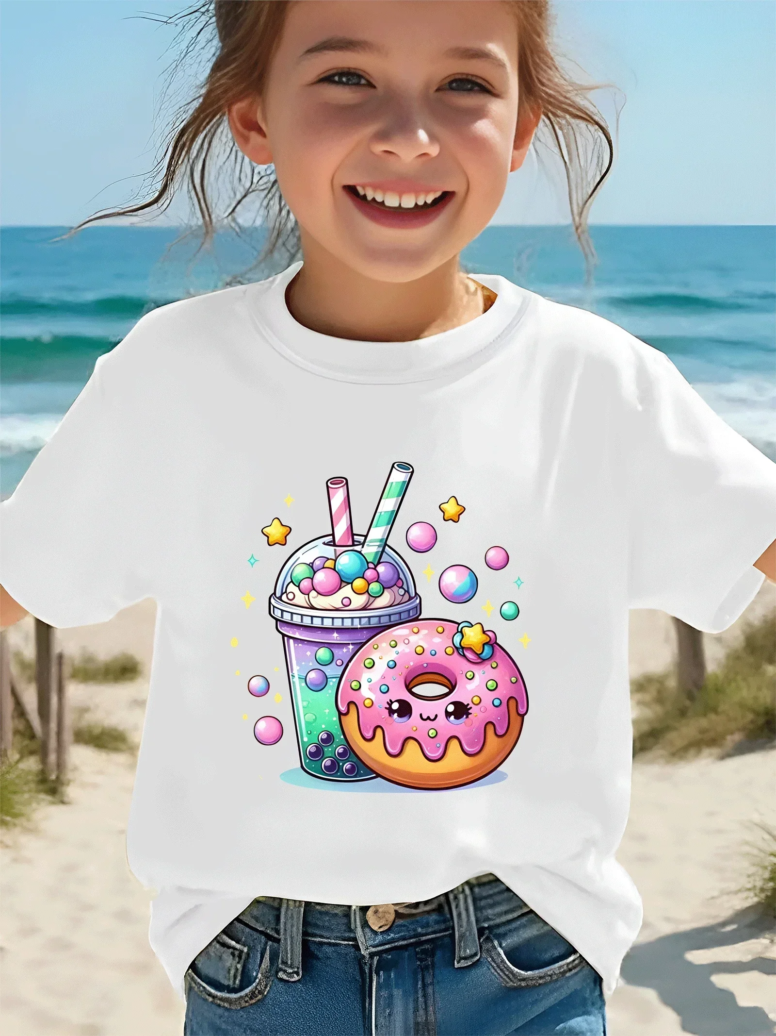 Fashion Round Neck Cotton T-shirt for Girls Children with 