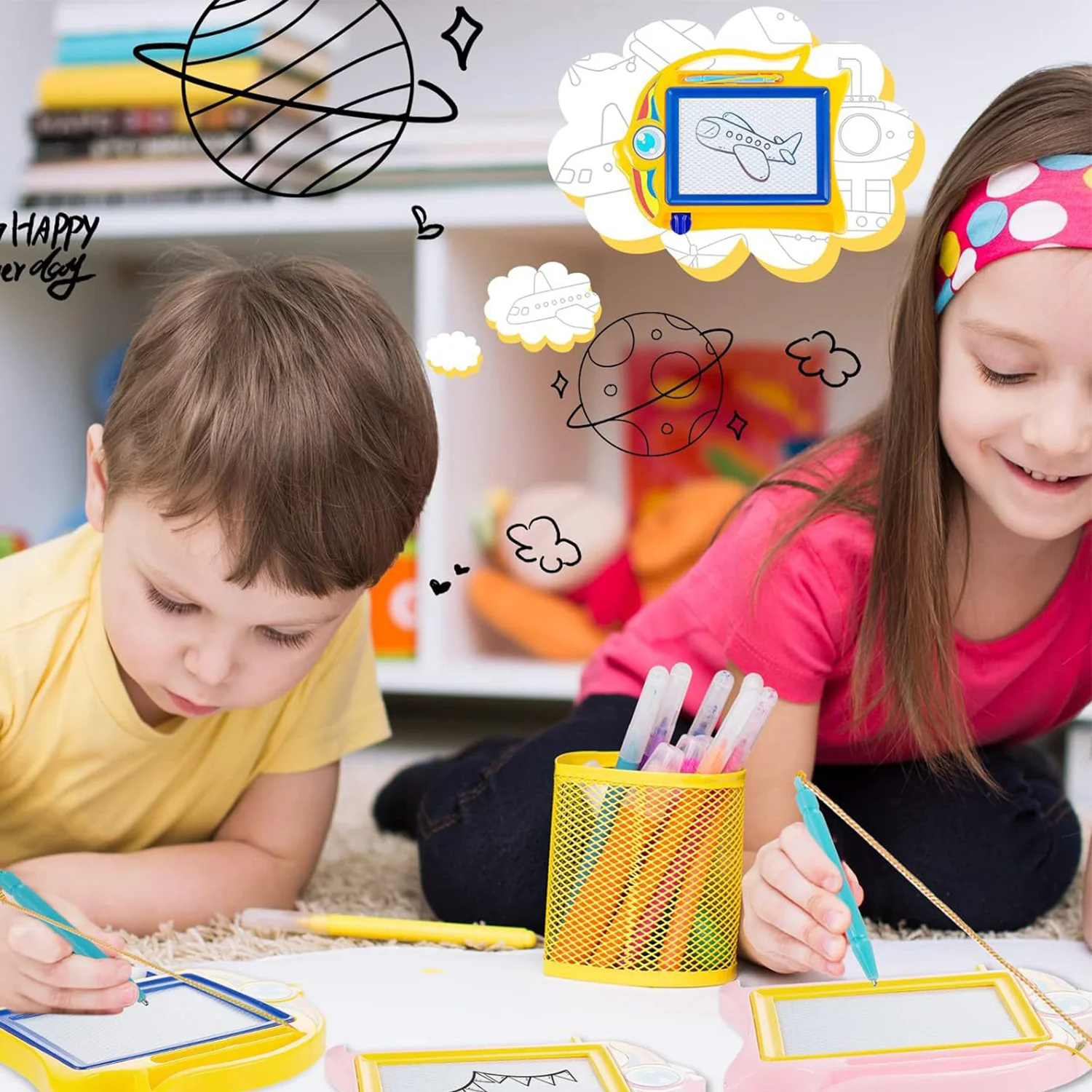 Tablero de escritura de educación temprana para niños de dibujos animados, rompecabezas, tablero de dibujo blanco y negro, tablero de dibujo magnético de plástico, juguete