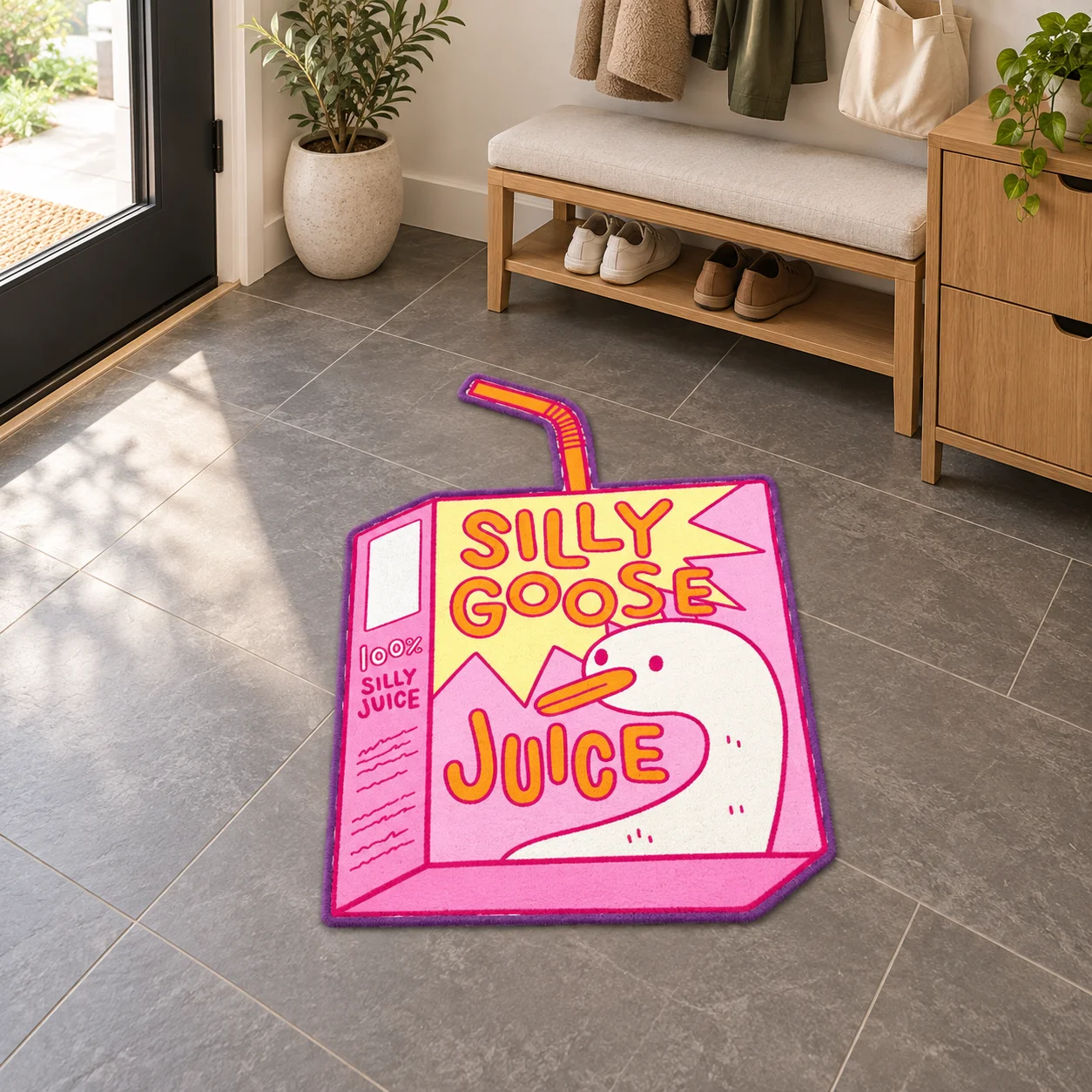 Pink Goose Juice Carton Shaped Flannel Floor Mat Novelty Area Rug For Bedroom Living Room Kitchen Entryway Apartment Decor