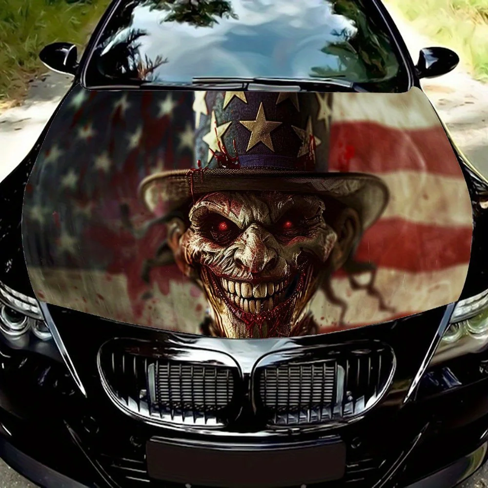 

USA Flag Horror PVC Car Vinyl Wraps, Self-Adhesive Waterproof Car Hood Decal Sticker, Car Decoration Protection Stickers for Tru