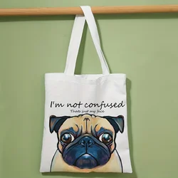 1pc,Dog pattern printed casual handbag, reusable fashionable backpack, multifunctional handbag, canvas shopping bag