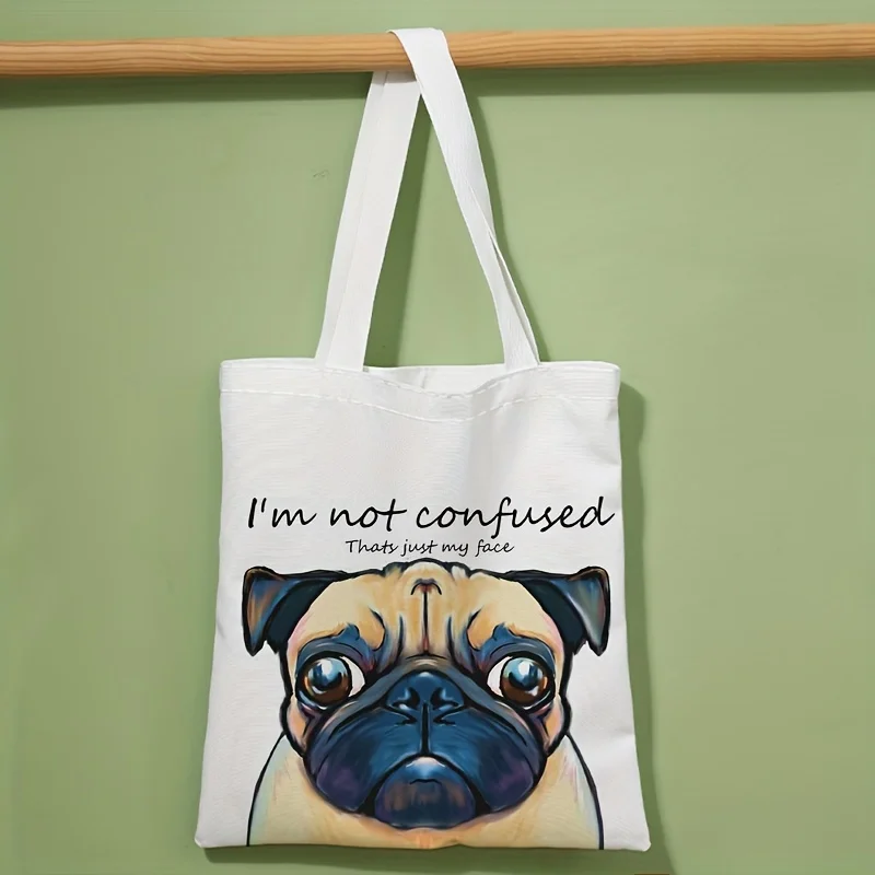 1pc，Dog pattern printed casual handbag, reusable fashionable backpack, multifunctional handbag, canvas shopping bag