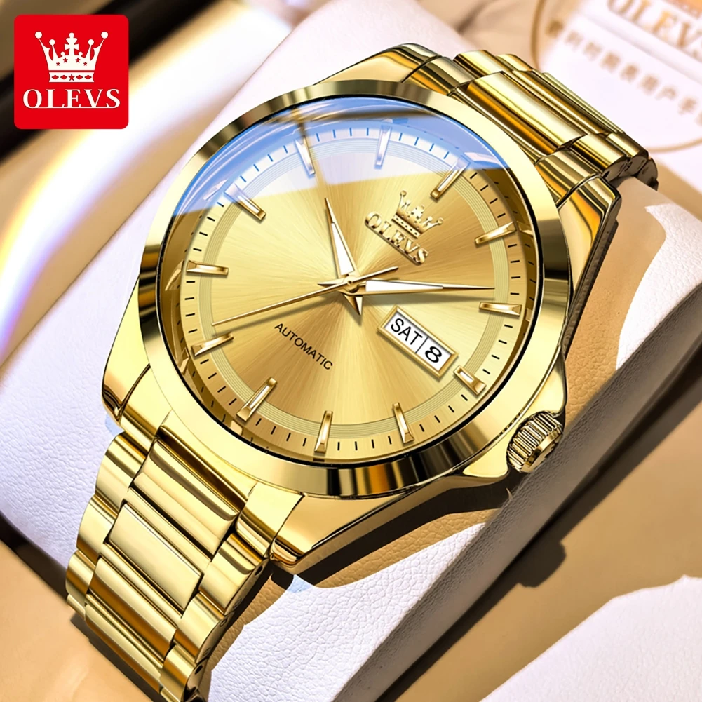 OLEVS Automatic Mechanical Watch For Men Luxury Brand Original Simple Waterproof Luminous Dual Calendar Business Man Watch 7090