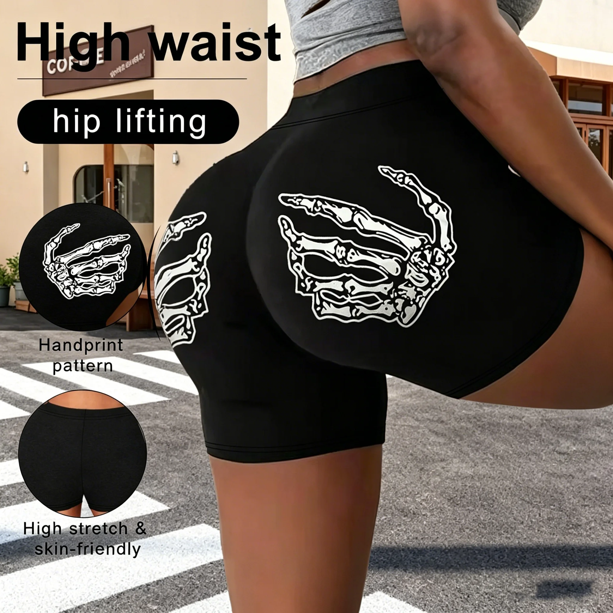 Women's Summer Elasticity Print Pattern Shorts High Waist Hip Lifting Breathable Leggings Gym Trainning Cycling Fashion Shorts