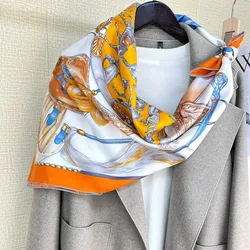 Orange Horse 90 Silk Scarf 100% Silk Scarves Wraps Womens Fashion Luxury Shawl Neckerchief