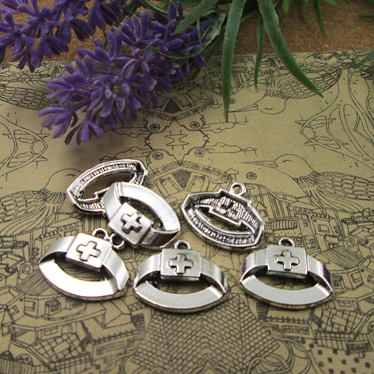 100pcs/lot- 0.6x0.8 inch (16x20mm) Nurse Cap Charms For Jewelry Making DIY Findings Antique Silver Color Alloy Pendants