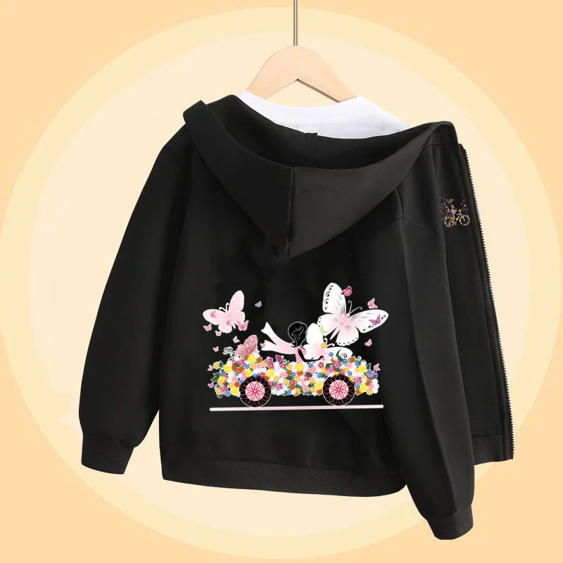 Butterfly Bike Cartoon Sweatshirt für Mädchen Herbst Langarm Mäntel Mädchen Baumwolle Hoodie mit Reißverschluss 5-14T – Detail 7