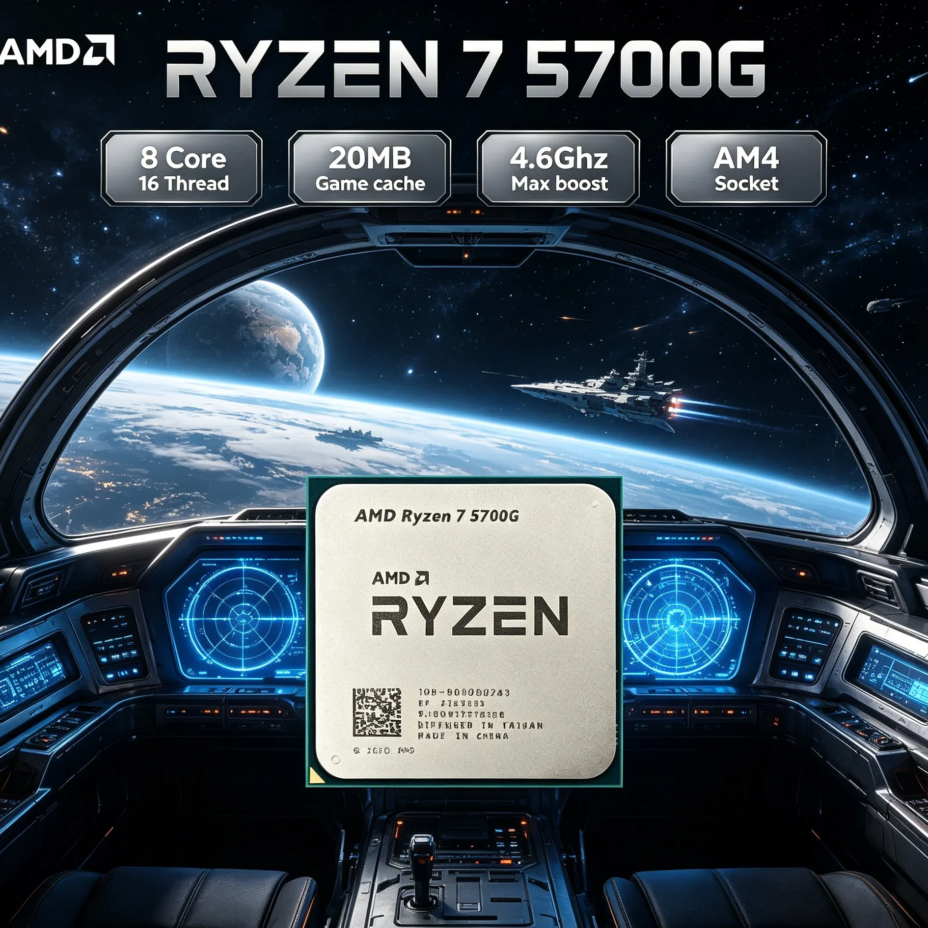 R7 5700G Desktop Processor 8-Core 16-Thread 4.6GHz, AM4 Socket APU with Vega 8 Integrated Graphics, DDR4 65W 7nm, Without Cooler