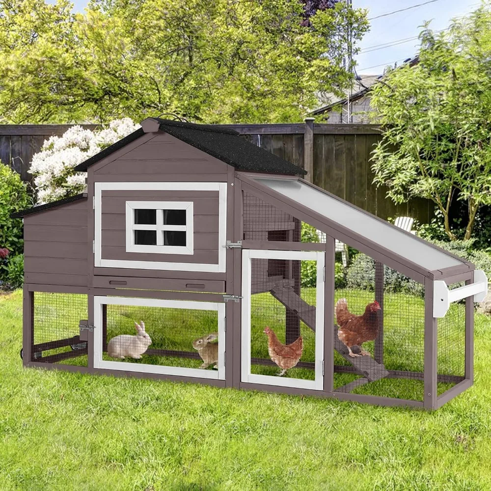 

Chicken Coop, Mobile Chicken House with with Wheels, Outdoor Hen House Poultry Cage with Nesting Box, Leakproof Pull Out Tray an