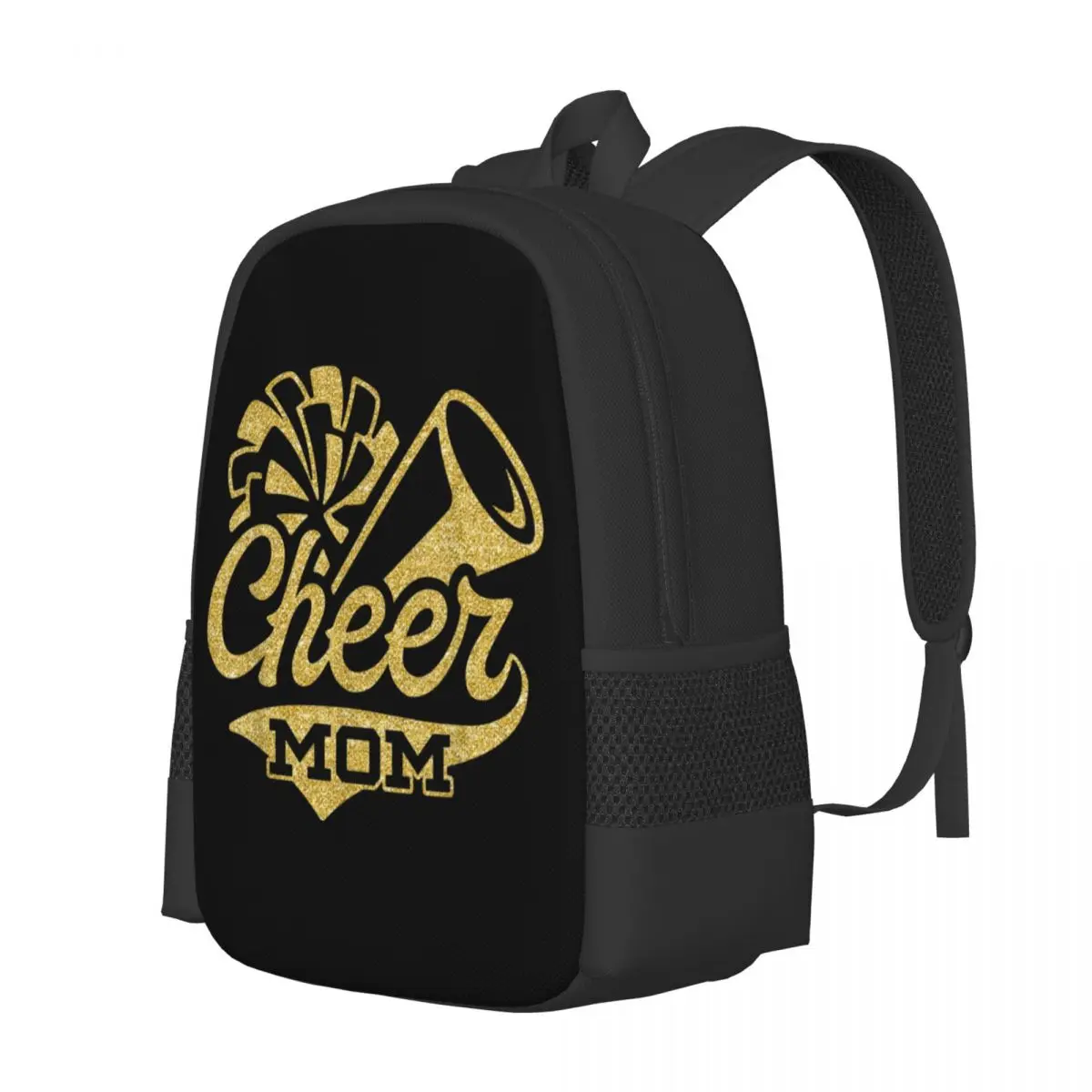 Cheer Mom Biggest Fan Cheerleader Black Yellow Gol  Collaboration Backpack Large Capacity Cute Foldable 3d Printing