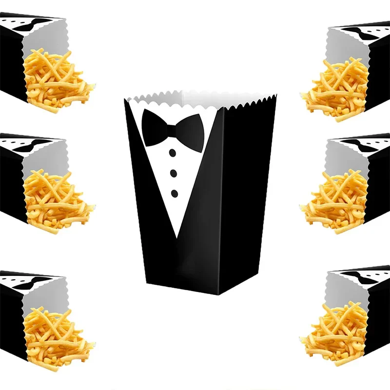 10 Stück Team Bräutigam als Thema Popcorn Box Smoking Krawatte Hemd Süßigkeiten Snack Keks Verpackungsboxen für Hochzeit Brautparty Party Dekor – Detail 4