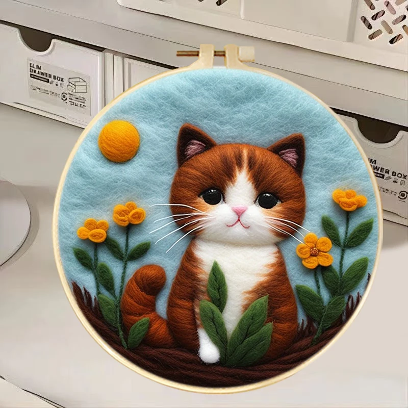 

Diy Wool Felting Painting Kit With Complete Kit Cute Cat Handmade Needle Wool Painting Animal Picture Gift