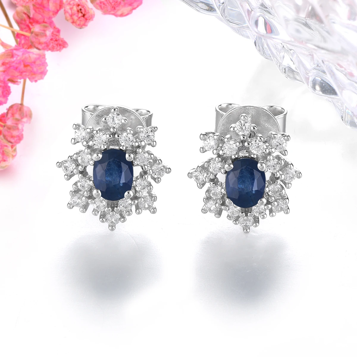 Natural Blue Sapphire S925 Sterling Silver Stud Earring 0.45 Carats Genuine Precious Gemstone Classic Fine Jewelry Design view 3
