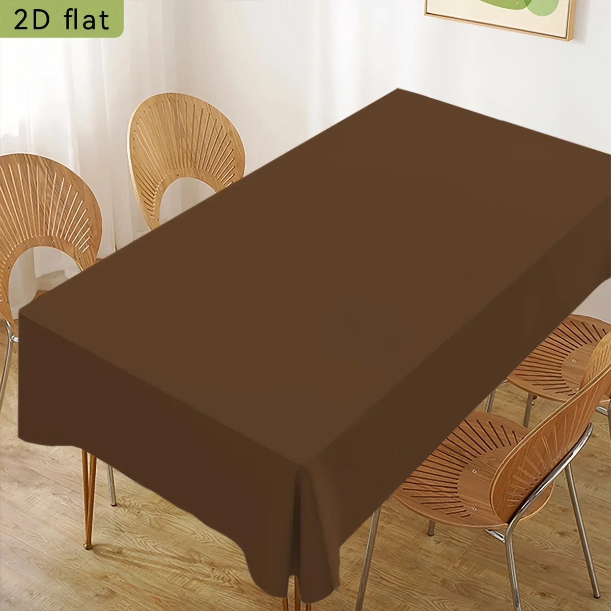 One piece of deep coffee brown solid-color background tablecloth, 2D flat kitchen/dining room rectangular table decoration.