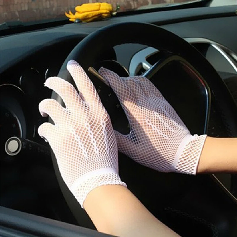 High Quality Women Summer UV-Proof Driving Dance Costume Lace Gloves Mesh Fishnet Gloves Cute Patchwork Mittens Guantes