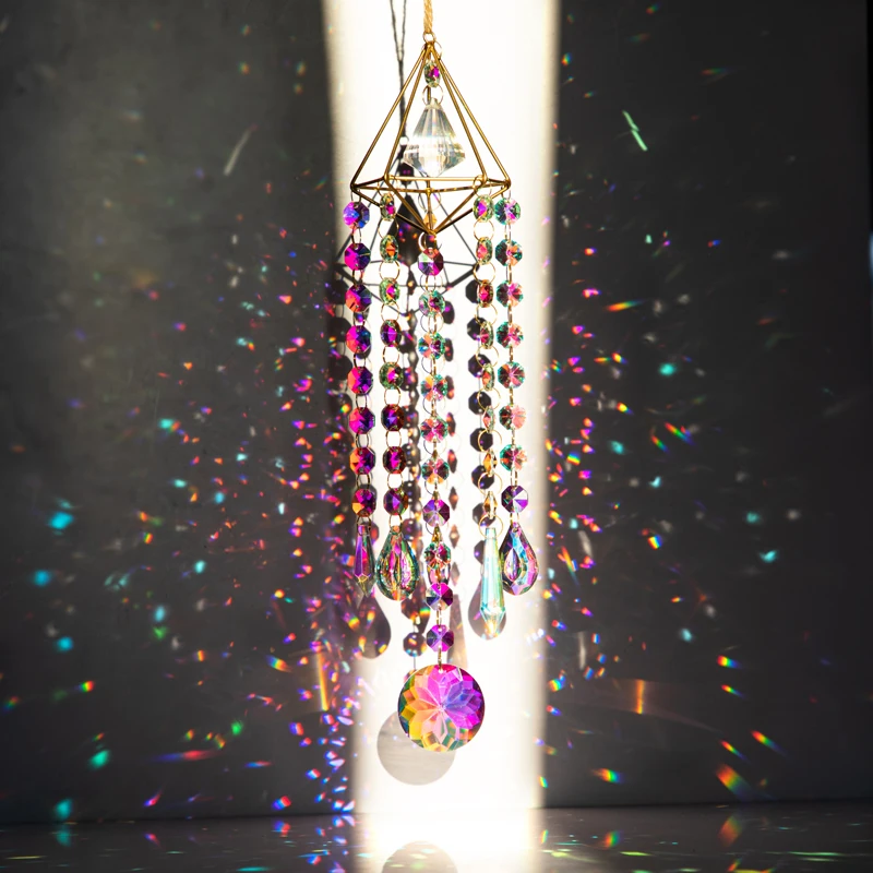 

Light And Shadow Crystal Fantasy Chime Pendant Horizontal Room Window Decoration Fantasy Rainbow Gift Sunshine Catcher Pendant C